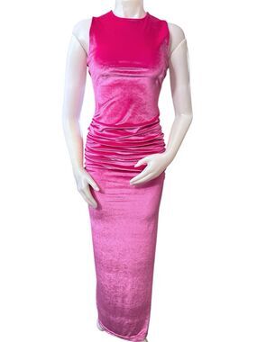 With Harper Lu Ruched Velvet Maxi Dress Pink  Fuchsia Size S